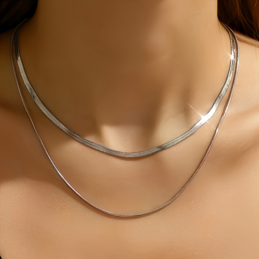 2 Piece Women's Chain Necklace Set, Thick & Thin Snake Chains